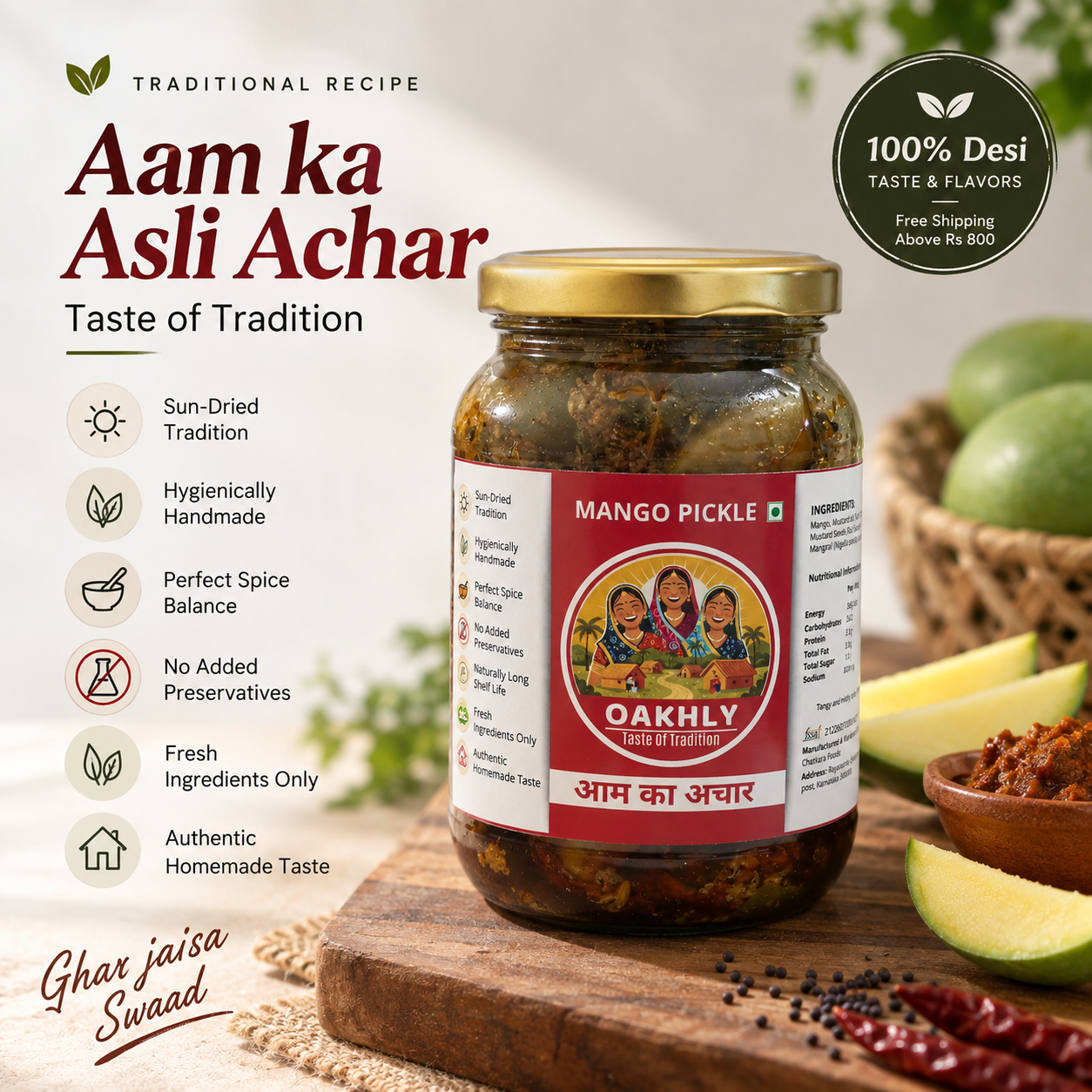 Homemade Aam Ka Achar | Oakhly Traditional Mango Pickle